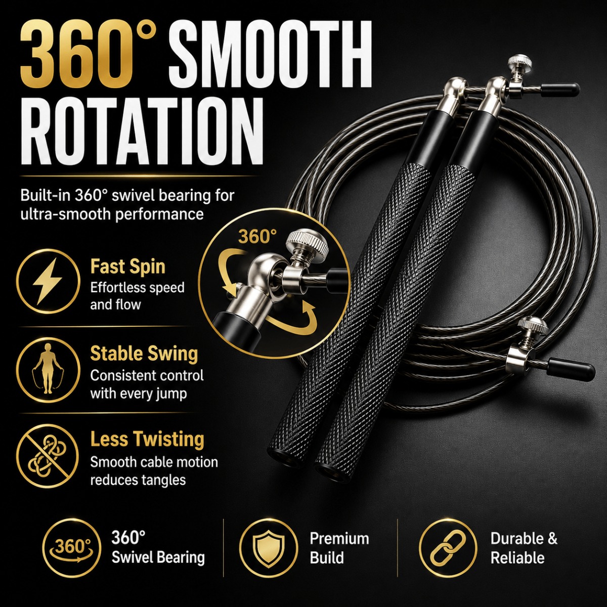Jump Rope Speed Bearing - 360度回転ボールベアリングスピードジャンプロープ、調節可能なスチールワイヤー、滑り止めハンドル付きフィットネストレーニングロープ、有酸素運動用
