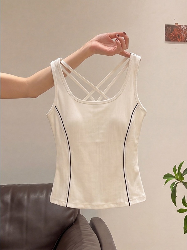 Crossfit Vest - アメリカンスタイルクロスバックストラップベスト女性夏アウトドアウェアスリムフィット通気性綿ポリエステル半袖 U ネックトップ