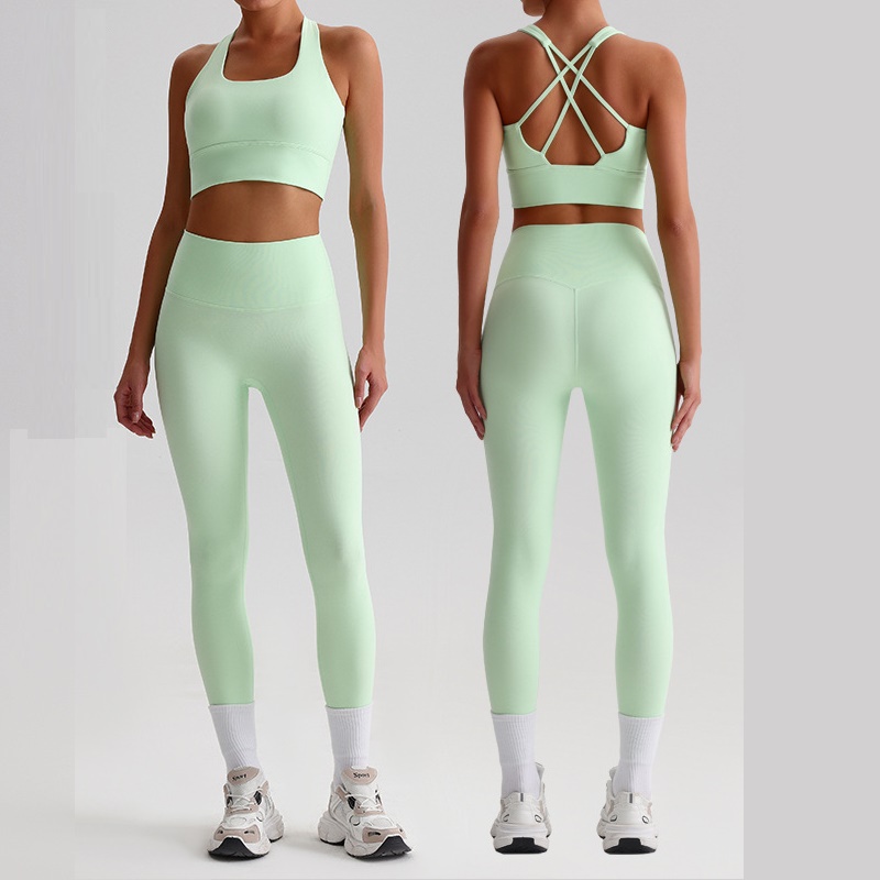 Crossfit Training - 女性用無地ヨガセット,タイトレギンス,スポーツブラ,クロスジム,トップ,ソフトスポーツスーツ,トレーニング,スポーツウェア,2個